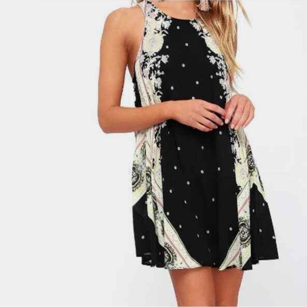 Free People Darjeeling Black Print Mini Sleeveless Slip Dress